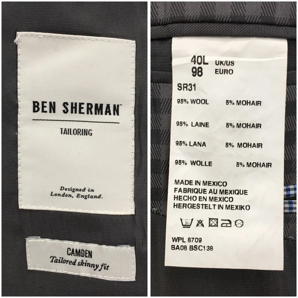 Ben‎ Sherman Mens Blazer Sport Coat Casual Jacket Size 40L Two Button Wool Suits